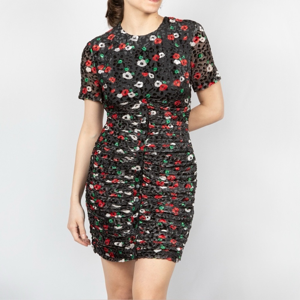 The Kooples Paris FLEUR NAÏVE BURNOUT Bodycon Ruching Dress Size French 3 US 8 - Picture 16 of 16